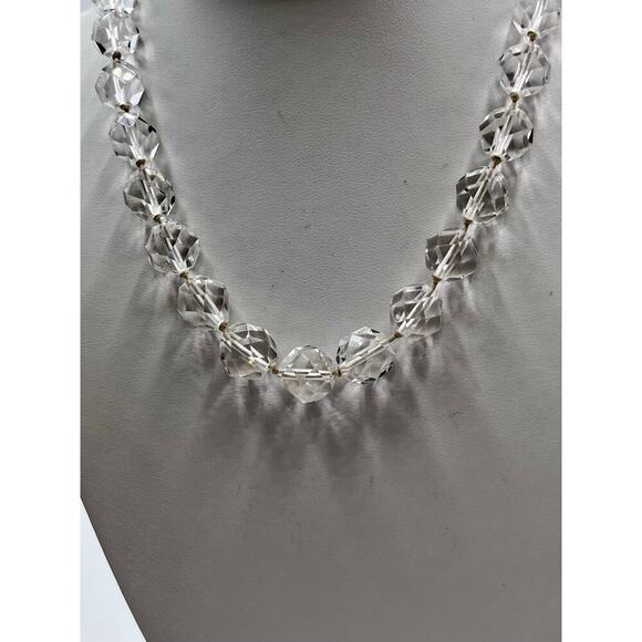 Faceted Rock Crystal Graduated Vintage Gold Filled Clasp Single Strand Necklace - Picture 2 of 16